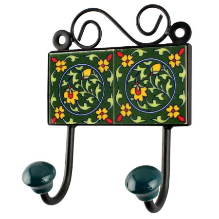 Forest Green Ceramic Tile Hook